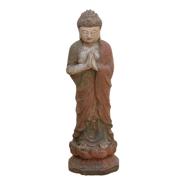 Petite Carved Wood Buddha on Lotus For Sale