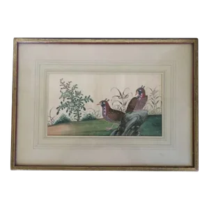 18th Century Chinese Painting on Silk of Two Exotic Birds or Peacocks in Landscape