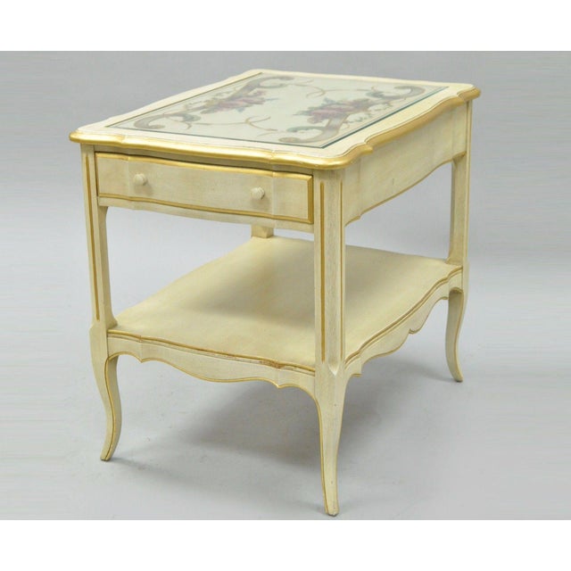 Vintage French Country Provincial Style Floral Painted Cream 1 Drawer End Table For Sale - Image 11 of 11