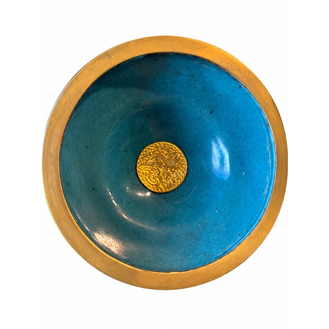 1950s Pair of Vintage Chinese Cloisonné Enamel Candlesticks With Dragon Motif For Sale - Image 5 of 6