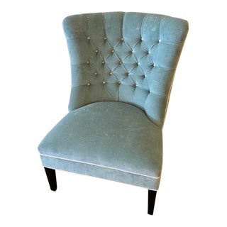 1940s Tufted Blue Slipper Chair For Sale