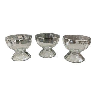 Set of 3 Vintage Ribbed Libbey Sundae Pedestal Glasses For Sale