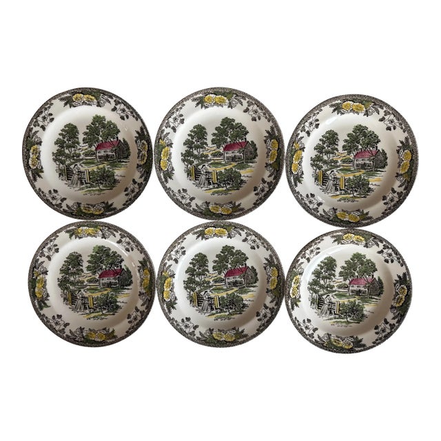 Set of 6 Vintage Fair Oaks Small Plates by Royal China For Sale