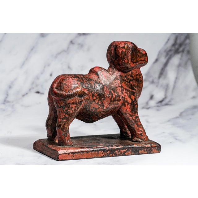 Red Hand Carved Asian Folk Art Wood Animal Sculpture Statue Distressed Painted Patina Home Decor For Sale - Image 8 of 11