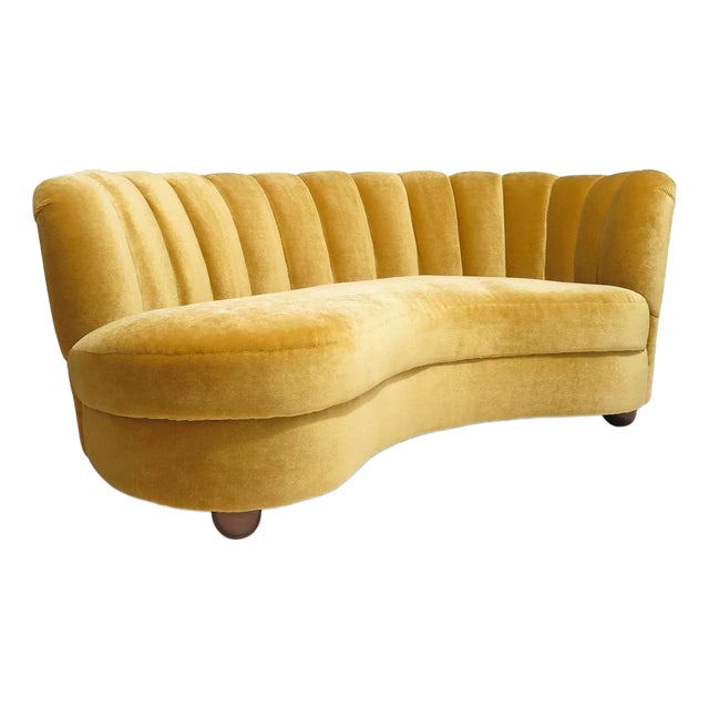 1940s Danish Mohair Sofa With Channel Back and Curved Silhouette For Sale