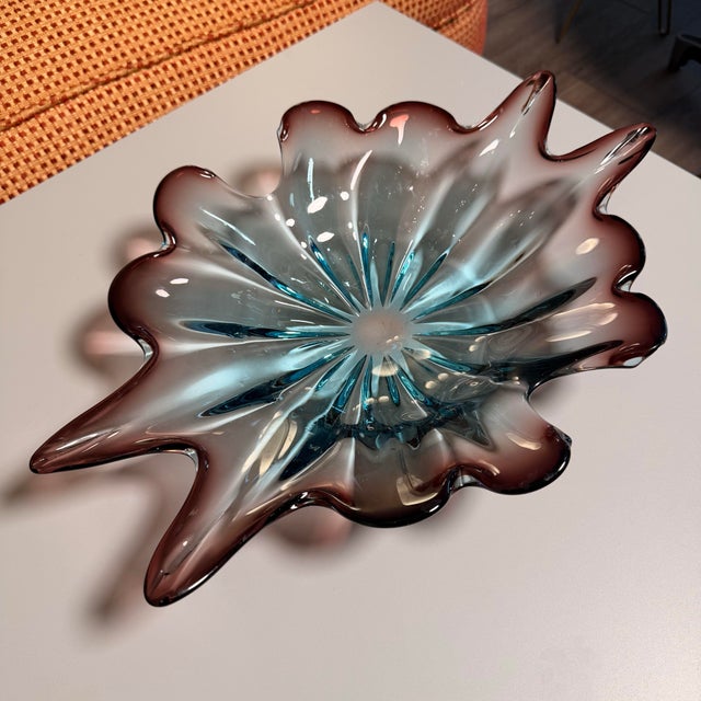 Italian Stunning Vintage Murano Italian Art Glass Freeform Bowl – Blue & Amethyst – 16” MCM For Sale - Image 3 of 8
