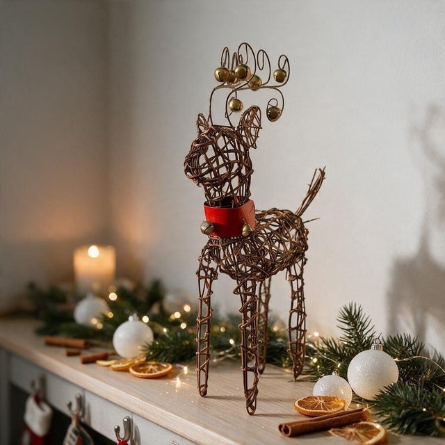 Vintage Woven Organic Grapevine and Wire Holiday Reindeer Sculpture For Sale - Image 9 of 9