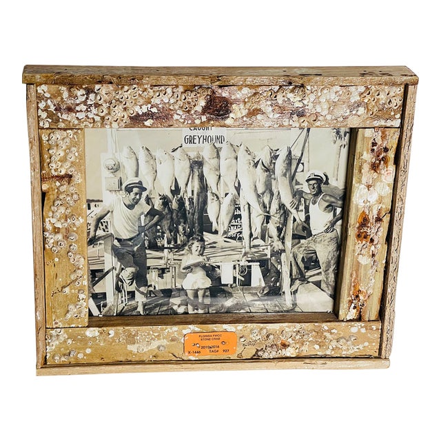 Vintage Florida Fishing West Key Coastal Photograph in Rustic Barnacles Frame For Sale