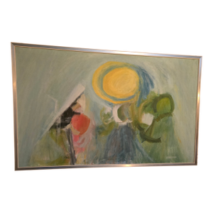 1960s Vintage Signed Mid Century Modern Abstract Painting, Framed