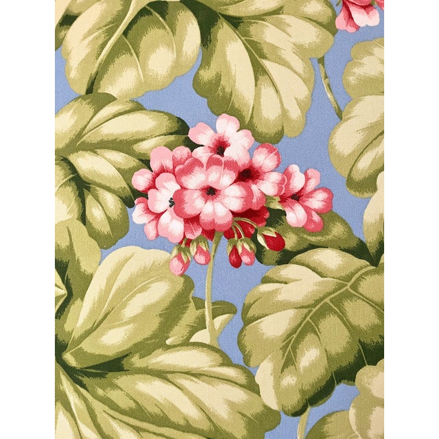 Discontinued Bloomcraft Floral Screen Print Fabric — 4 Yards in Sky Blue & Pink Geranium Pattern For Sale In Jacksonville, FL - Image 6 of 9