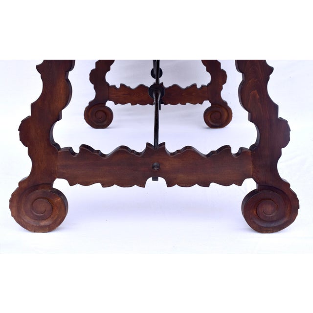 Spanish Colonial Dining Table, Hand-Carved Oak & Iron, Early 20th C. For Sale - Image 9 of 18