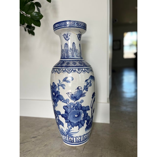 This hand-painted, chinoiserie, piece in classic blue and white is quite the stunner with its beautiful floral design and...