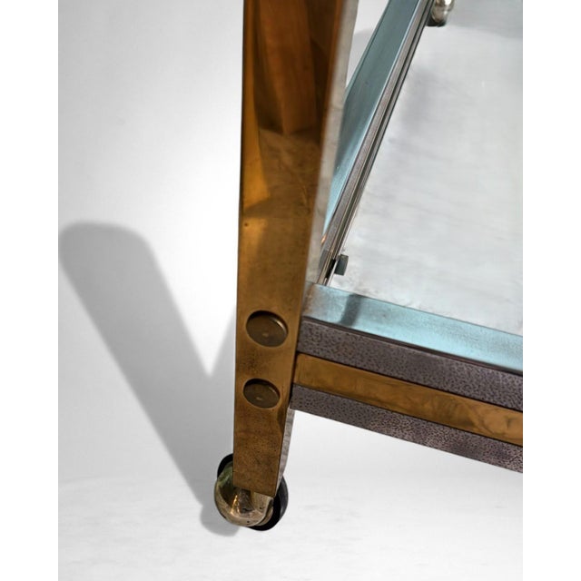Brass Mid 20th Century Romeo Rega Style Italian Brass and Steel Bar Cart For Sale - Image 8 of 16