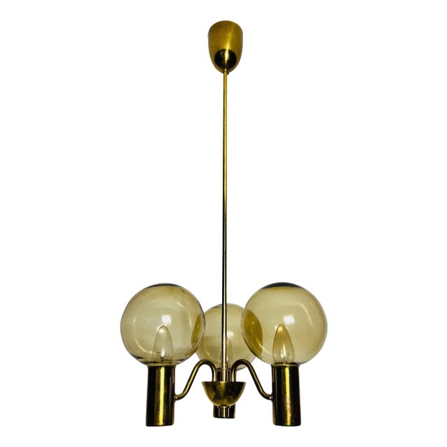 Brass and Glass Chandelier by Hans-Agne Jakobsson, Sweden, 1960s For Sale