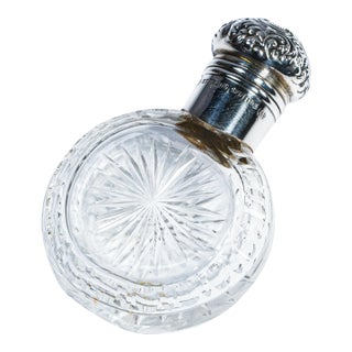 Beautiful Miniature Antique Scent Perfume Bottle Flask Crystal Sterling Silver Unger Brothers Victorian For Sale