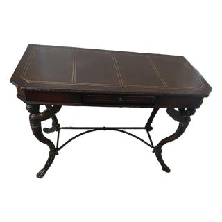 Vintage Console Writing Desk Featuring Ornate Cast Metal Winged Female Caryjate For Sale