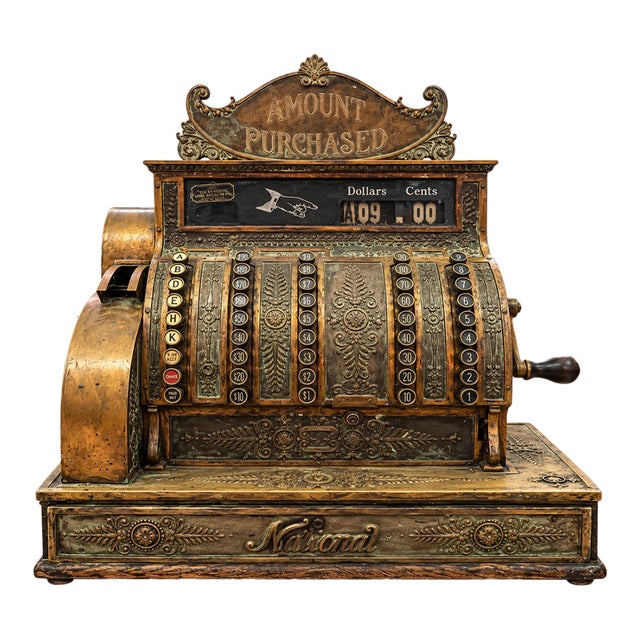 Antique National Cash Register Brass Embossed Cash Register (Model 400 Series) For Sale