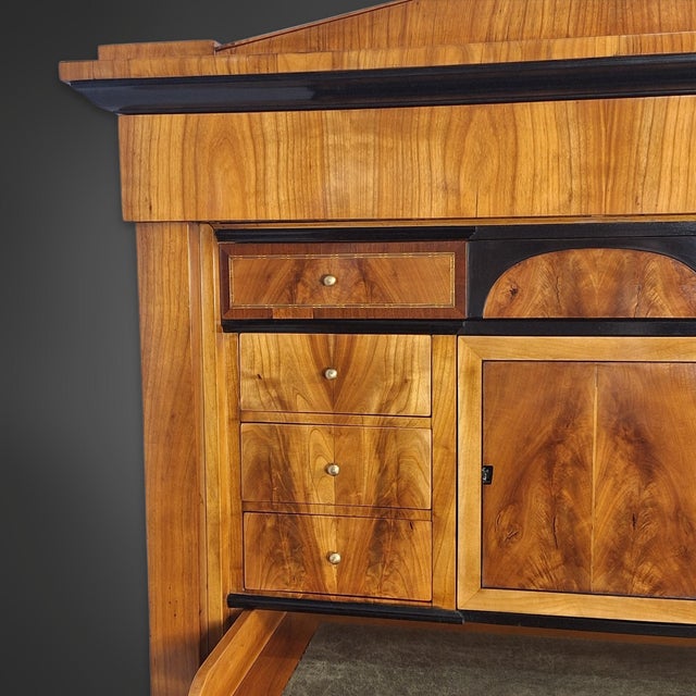 Brown Biedermeier Cherrywood Veneer Secretary Desk with Pointed Gable, Thuringia, 1820s For Sale - Image 8 of 11