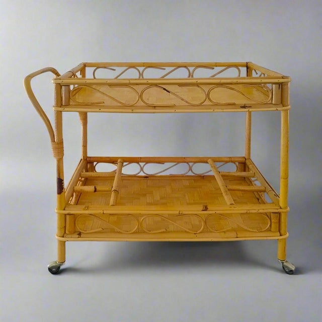 Serving Bar Cart in Bamboo & Rattan from Franco Albini, Italy, 1960s For Sale - Image 10 of 10