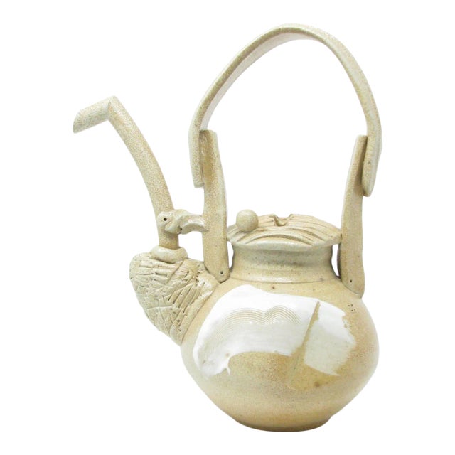 Vintage Decorative Studio Art Pottery Teapot With Abstract Design For Sale