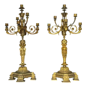 Large 19th Century French Gilt Bronze Candelabra in Empire Style - A Pair