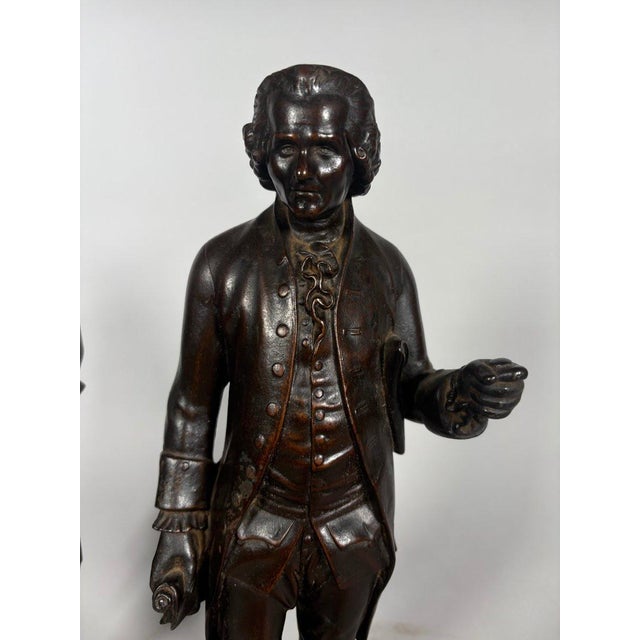 Pair of full-length sculptures of Voltaire and Rousseau, 19th century, Restoration period, Charles X For Sale - Image 6 of 6