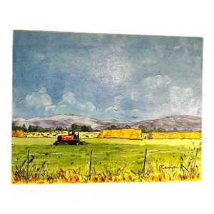 Original Watercolor Painting on Birch Board Rural Farm Scene