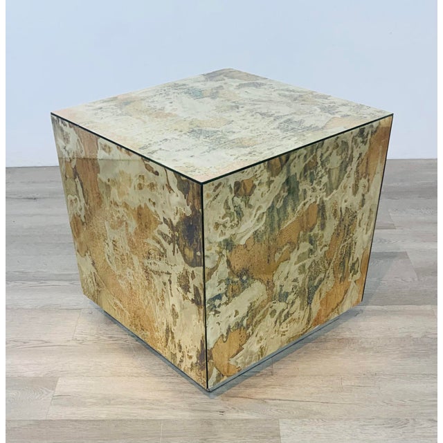 Worlds Away Modern Antique Mirror Cube Side Table Chairish
