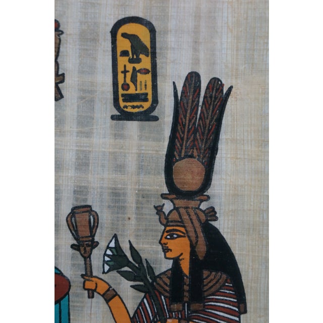 Late 20th Century Egyptian Revival Papyrus Painting Art Pharaoh King Ramses Queen Nefertari - Set of 2 For Sale - Image 10 of 14