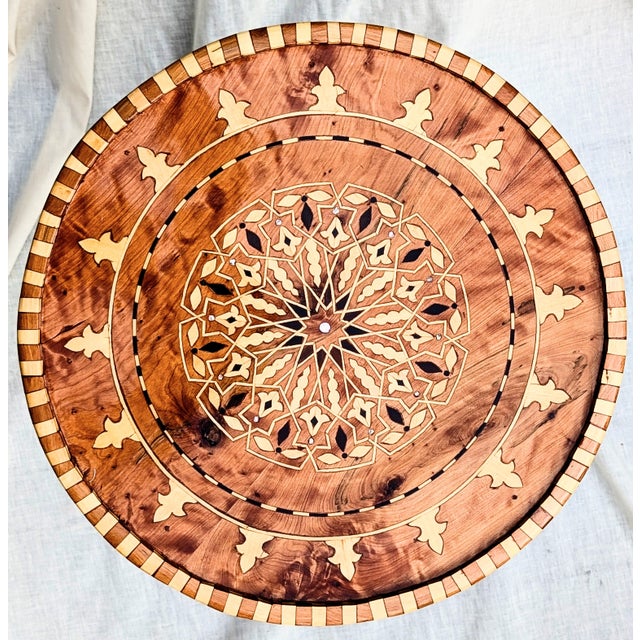 Antique Syrian Marquetry Side Table – Damascus Hand-Inlay With Raw Mother-of-Pearl, C. 1910–1930s For Sale - Image 12 of 14