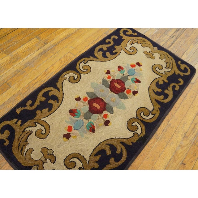 American Sublime Tan Beige Color With Beautiful Flower Design Antique American Hooked Rug For Sale - Image 3 of 10