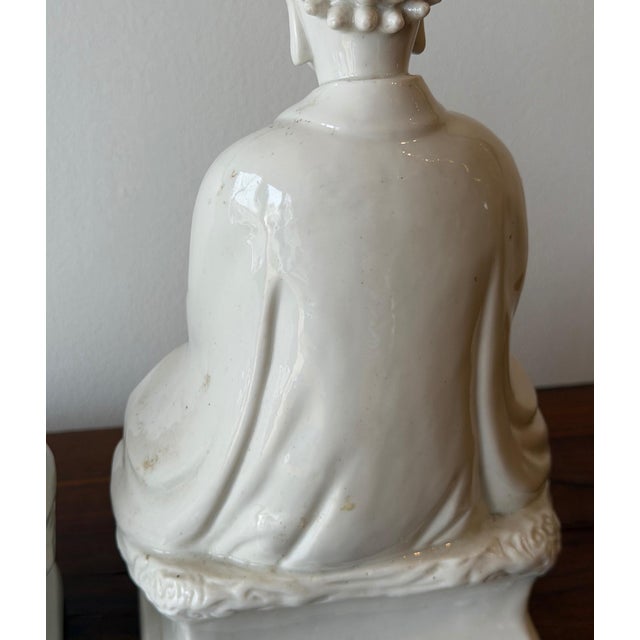 Late 20th Century Pair of Vintage White Glazed Porcelain Buddha Figures For Sale - Image 5 of 5