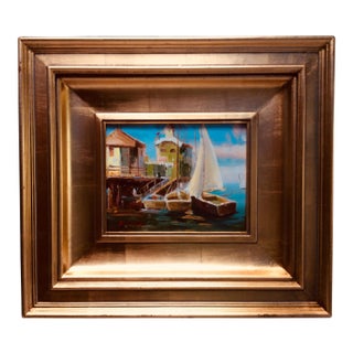 Seaside Dock Impressionist Painting by Claude Marie Buford For Sale