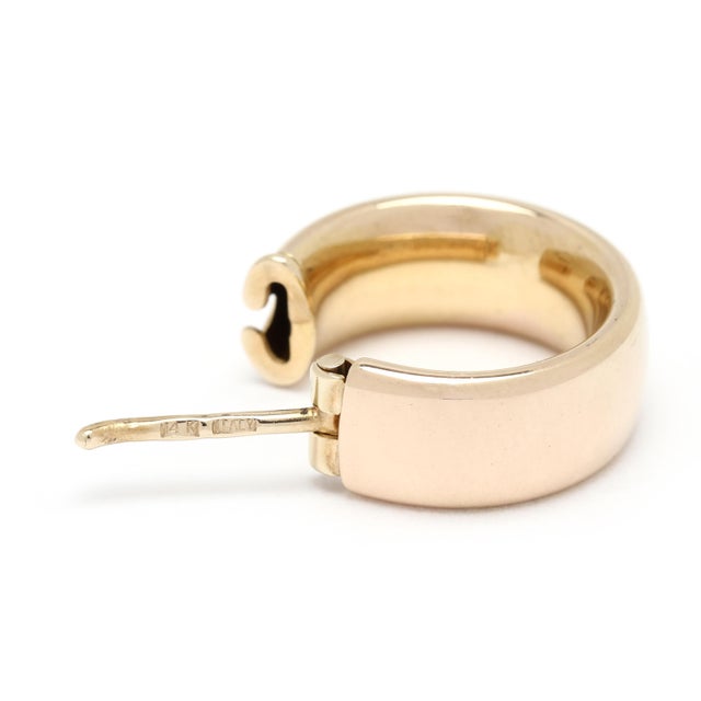 Medium Huggie Hoops, 14k Yellow Gold, Length .5 Inches, Pair For Sale - Image 4 of 5