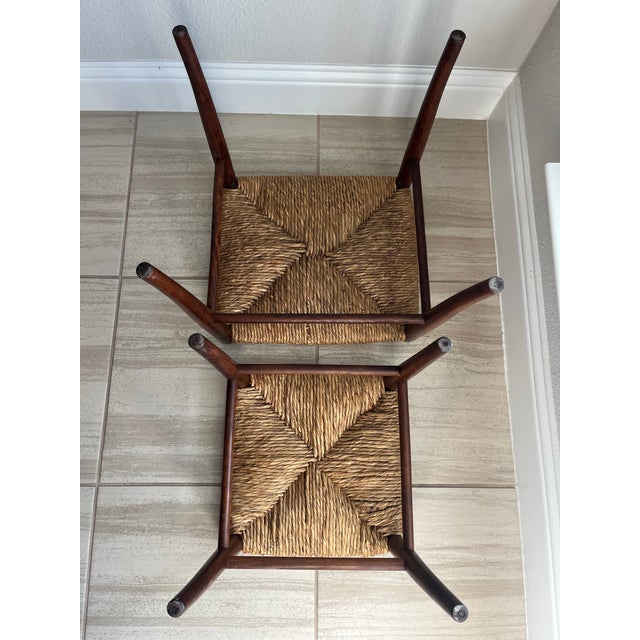 Mid 20th Century Mid 20th Century Vintage Nesting Rush Seat Stool Set of 2 Italian Gio Ponti Style For Sale - Image 5 of 11