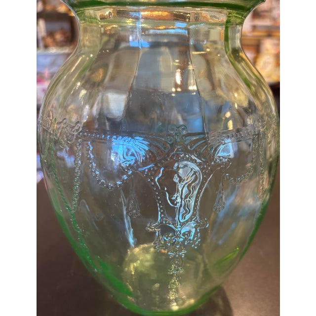 Green Hocking Uranium Glass Cameo Ballerina 8” Vase For Sale - Image 8 of 9