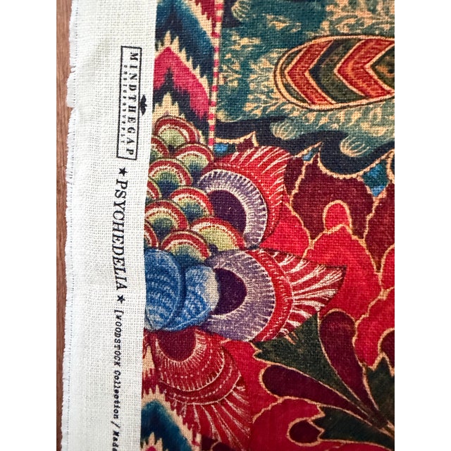 Traditional Psychedelia Fabric in Red Blue Green Taupe Color by Mind the Gap 1 1/2 Yards For Sale - Image 3 of 5
