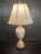 Vintage, hand-painted urn-style table lamp with shade 30-1/2" top of finial 19" to top of urn, bottom of harp 6-1/2"W...