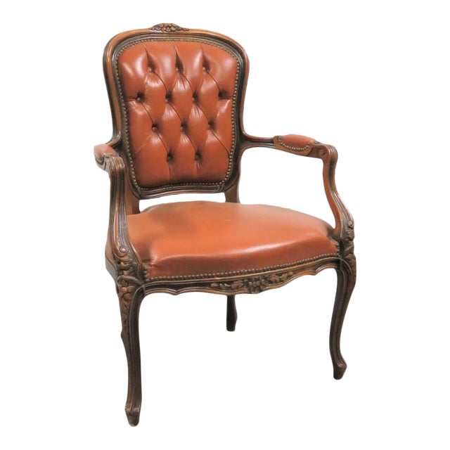 Late 20th Century Chateau d'Ax Louis XV Leather Chair For Sale