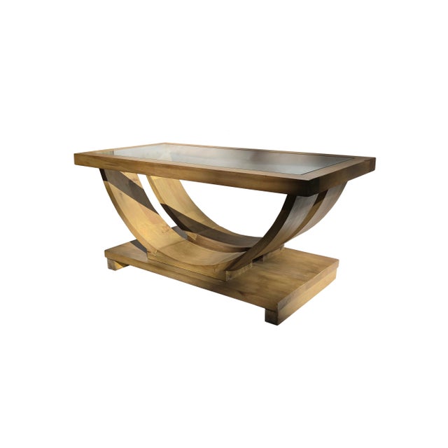 Brown Saltman Rare 40s Solid Wood Coffee Table W/Glass Top Attributed to Brown Saltman - Refinished For Sale - Image 4 of 14