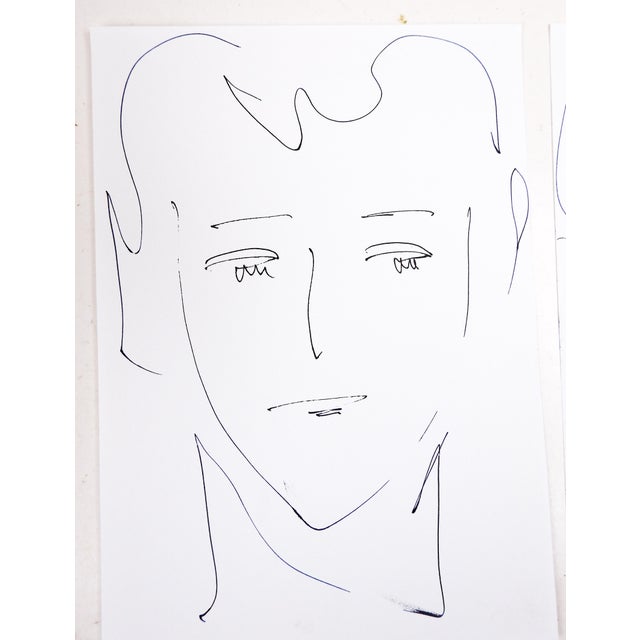 Late 20th Century Vintage Quick Portrait Sketches Drawings - Set of 6 For Sale - Image 5 of 7