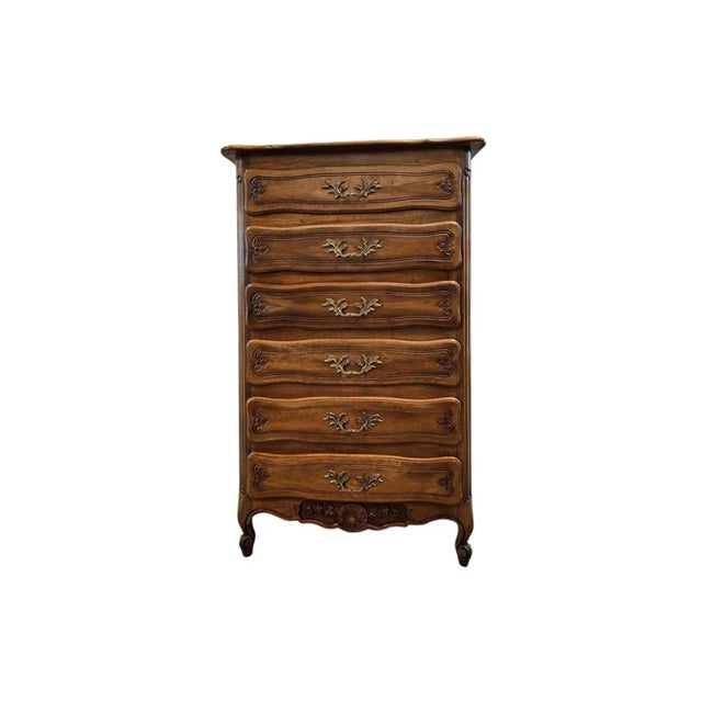 Vintage French Provincial Louis XV Style Walnut Oak Parquetry Semainier For Sale - Image 13 of 13