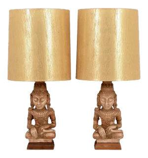 Mid 20th Century James Mont Buddha Statue Lamps - a Pair