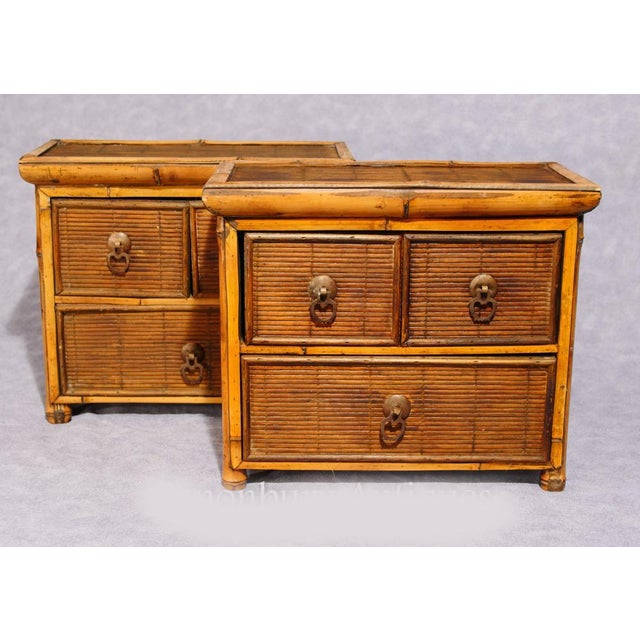 Antique Chinese Chest Drawers in Bamboo, 1880, Set of 2 For Sale - Image 9 of 9