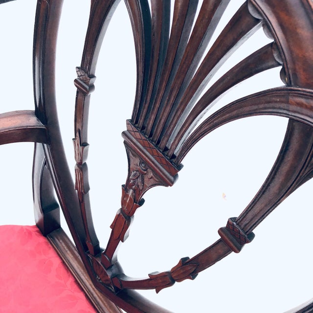 English Antique Duncan Phyfe Arm Chair Carved Mahogany/Inlay Design For Sale - Image 3 of 11