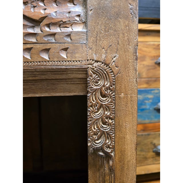 Rustic 1980s Hand Carved Solid Wood Bookshelf For Sale - Image 3 of 7