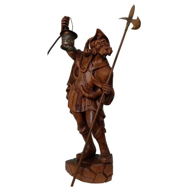 1940s Brienz Carved Night Watchman with Lantern, 1945 For Sale - Image 5 of 5