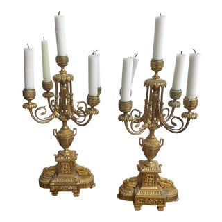 French 19th Century Gold Gilded Over Bronze Candelabras - a Pair For Sale