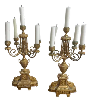 French 19th Century Gold Gilded Over Bronze Candelabras - a Pair