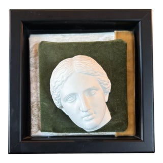 Vintage Grand Tour Replica Wall Greek or Roman Goddess Plaster Sculpture Face, Framed For Sale